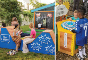 In Philadelphia, dynamic interactive learning installations for Mt. Airy CDC’s Literacy Rich Neighborhood and Live & Learn at Susquehanna Square Housing were brought to life through an inclusive, community-driven co-design and feedback process. Photos: © Douglas Benedict, Academic Images (Susquehanna Square installation) / KSS Architects (Mt Airy CDC installation)
