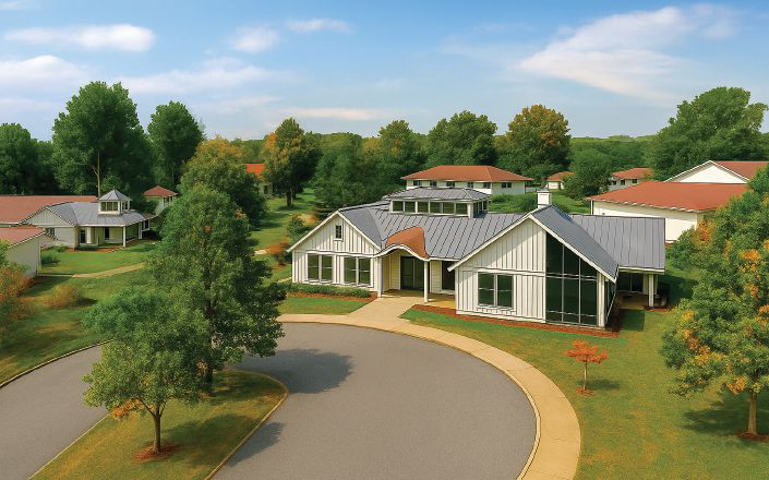 Rendering of new science center and porches across campus. OLSON LEWIS + Architects