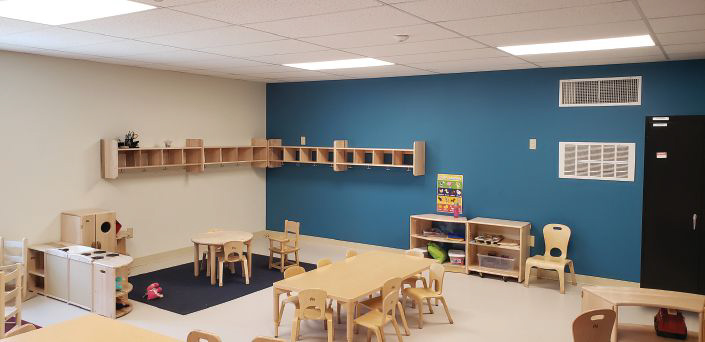 A built-in perk for teachers—in district childcare and early education—we have perform program test-fits in multiple district schools seeking to replicate. Photo: Reliance Architecture LLC