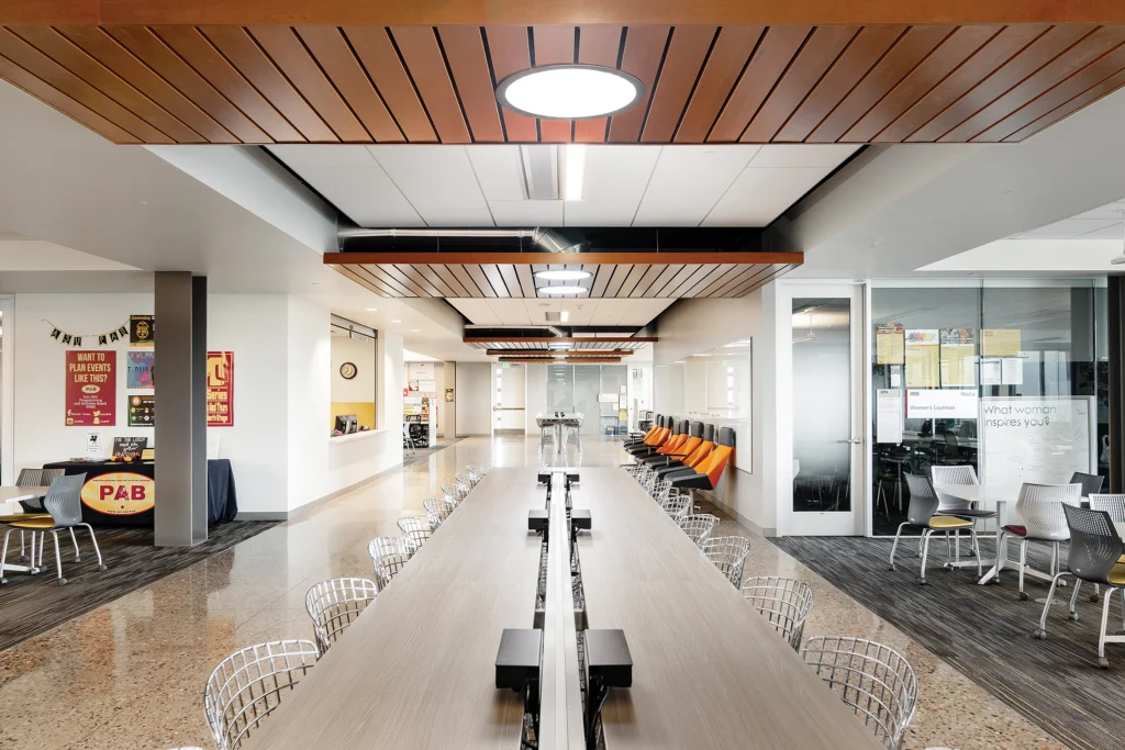 TDDs filled ASU’s Student Pavilion with natural daylight, reaching even the interior floors, enhancing student well-being and helping the building achieve LEED Platinum-certified Net Zero Energy status. Photo: Solatube International