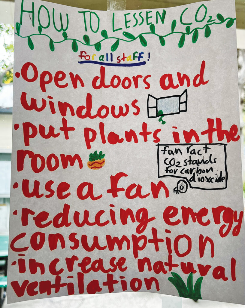 Students investigate then create flyers on how to lower CO2 in their classrooms