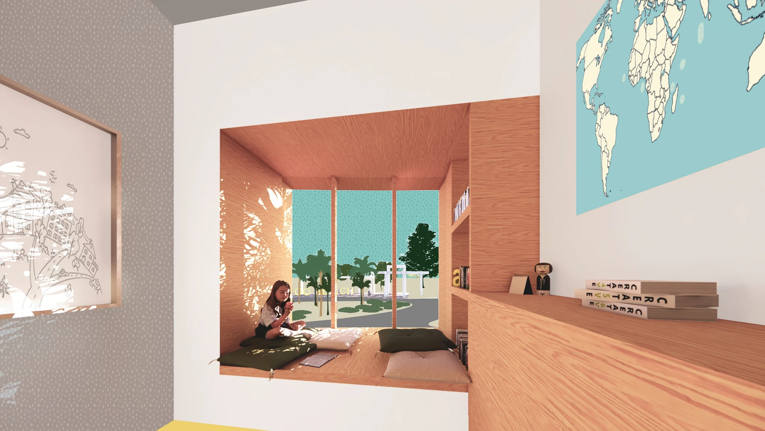 At California State University Long Beach, classrooms in the new Child and Family Center will feature reading nooks with views out to the heart of the campus. Image: © NAC Architecture