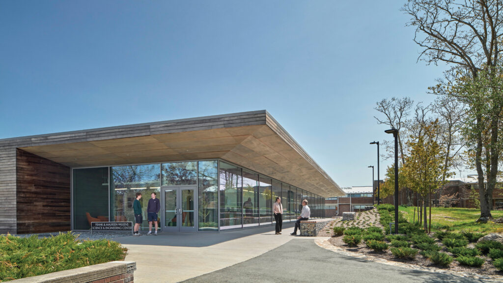 The facade of the Frank and Maureen Wilkens Science and Engineering Center features chamfered windows that allow for more natural daylight, and a highperformance building envelope. Photo provide courtesy of Payette, Image: © Joseph Romeo